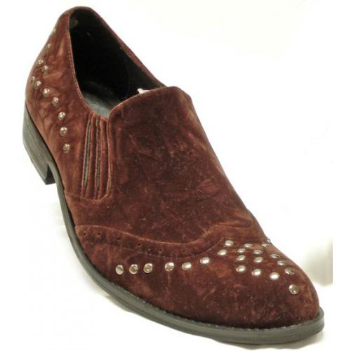 Encore By Fiesso Brown Genuine Leather/Suede Loafer Shoes With Metal Studs FI8429